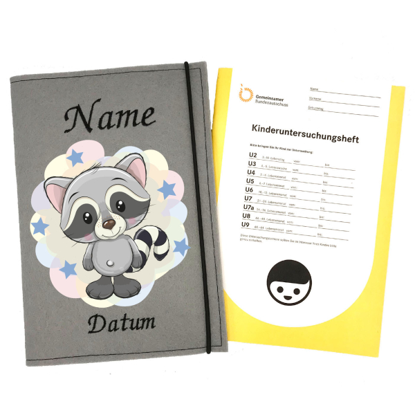 U-Heft Hülle personalisiert Waschbär mit Sternen für Jungs